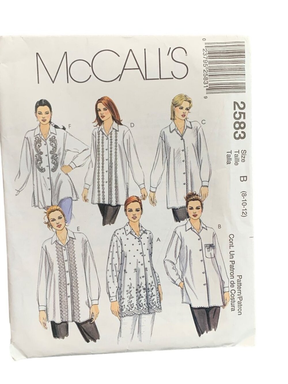 McCalls 2583 Misses Long & Short Sleeve Tunic Sewing Pattern Size 8-10-12 Uncut